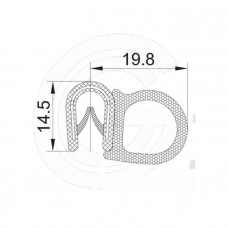 Klemprofiel | PVC | mosrubber kraal zijkant | zwart | 14,5 x 19,8 mm | per meter